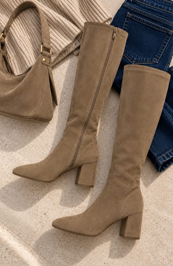 Suedine Soft High Knee Boots Taupe – alle schoenen, foto 2
