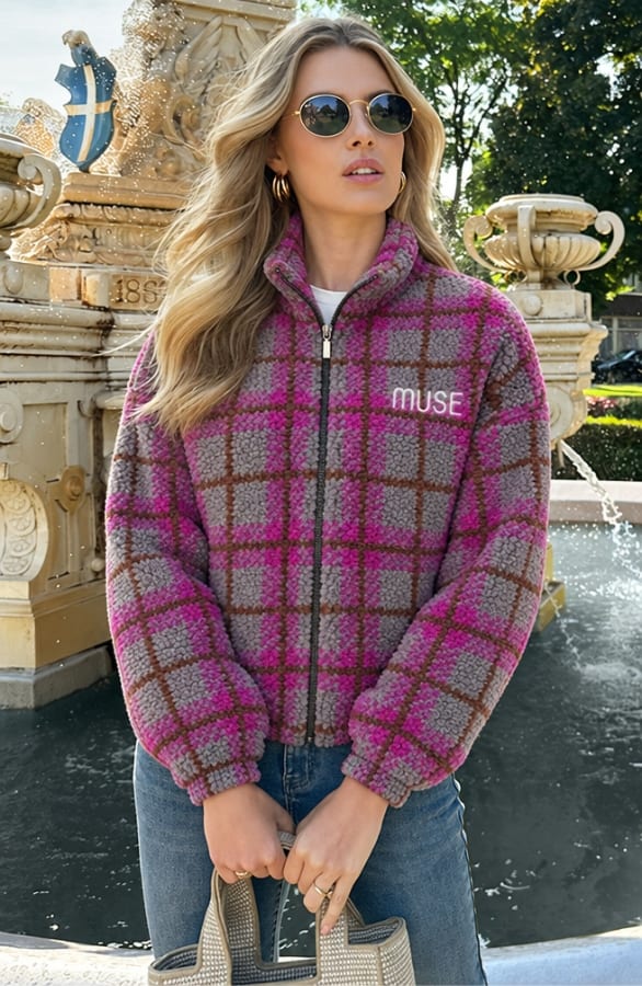 Teddy Check Jacke Grau Lila, Mäntel, Foto 3
