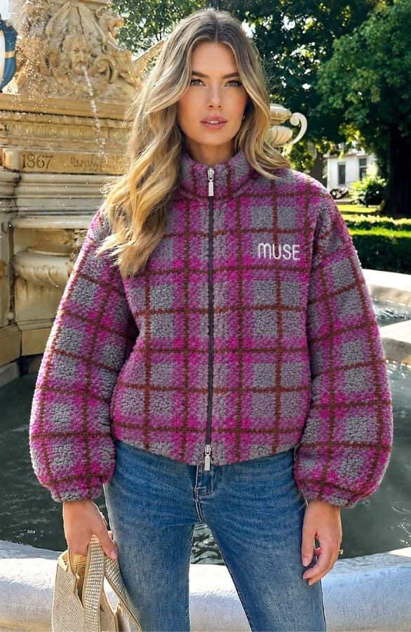 Teddy Check Jacket Grey Purple