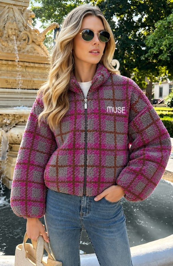 Teddy Check Jacke Grau Lila, Mäntel, Foto 4