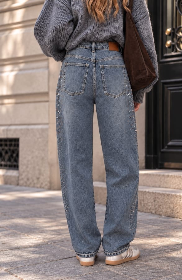 Barrel Jeans Ultra High Waist Stone Wash Strass – spijkerbroeken, foto 4