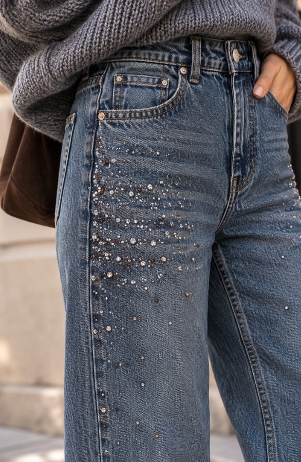 Barrel Jeans Ultra High Waist Stone Wash Strass – spijkerbroeken, foto 2