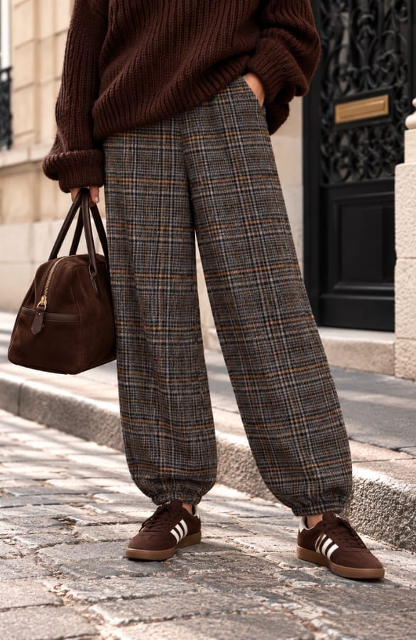 Checked Balloon Pants Brown