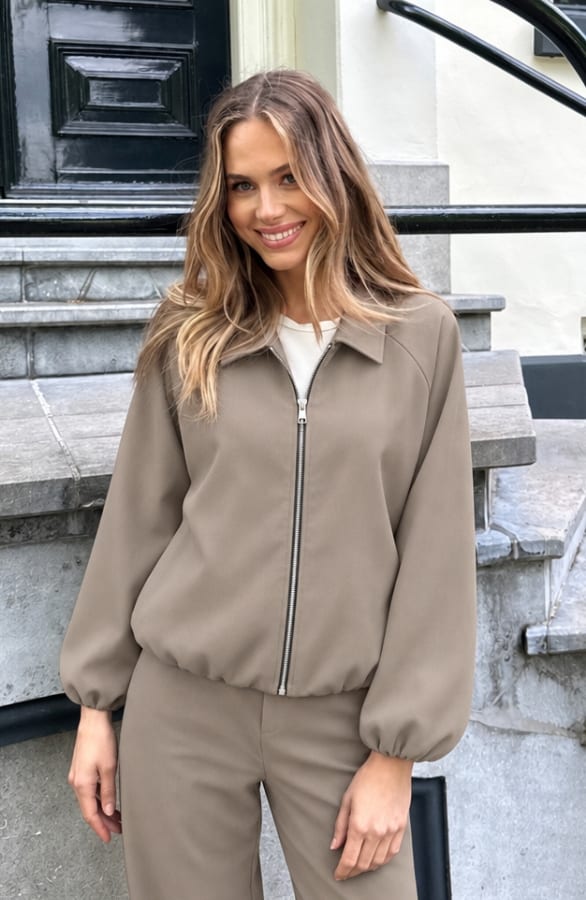 Collared Zip Jacket Taupe