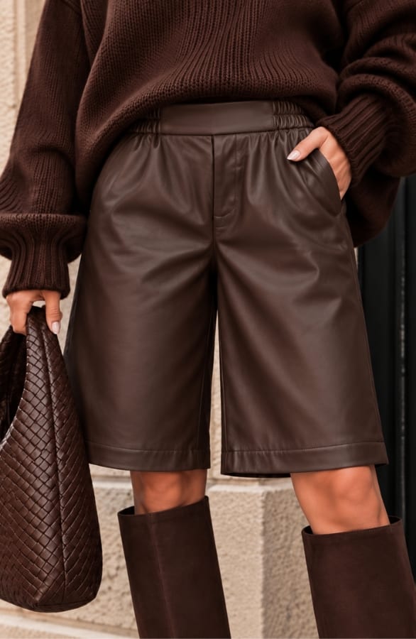 Faux Leather Bermuda Choco