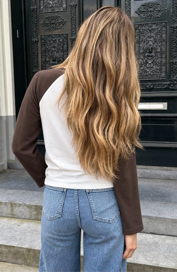 Oversized Baseball Longsleeve Katoen Choco – tops, foto 4