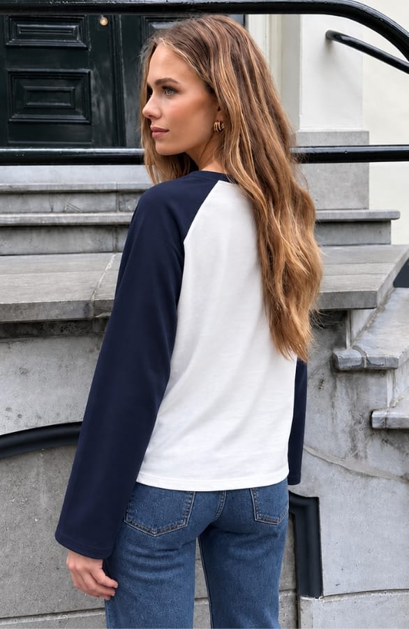 Oversized Baseball Longsleeve Katoen Navy – tops, foto 3