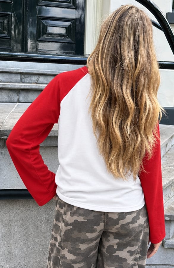 Oversized Baseball Longsleeve Katoen Rood – tops, foto 4