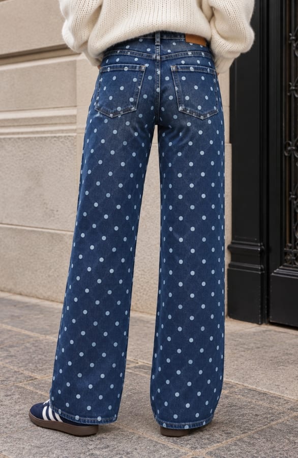 Polka Dot Wide Leg Jeans Dunkelblau, Foto 3