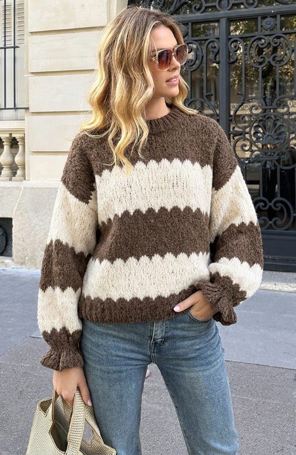 Soft Striped Knit Sweater Chocolate, Pullover, Foto 3