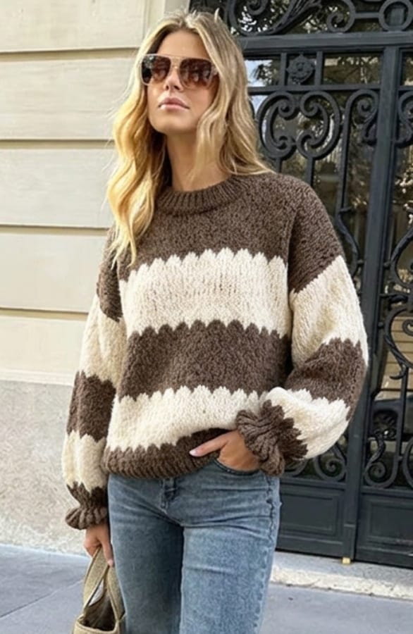 Soft Striped Knit Sweater Chocolate, Pullover, Foto 2