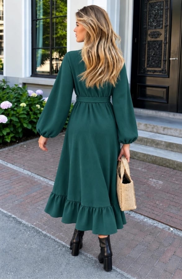 Split Jurk Midi Smaragd – jurken, foto 3