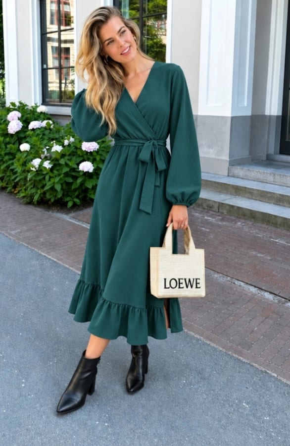 Split Jurk Midi Smaragd – jurken, foto 4
