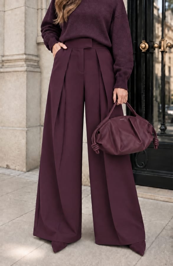 Ultra Pleated Wide Leg Pants Burgundy