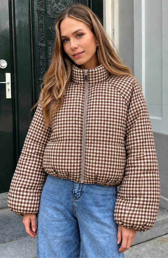 Ultra Puffer Jacket Check Brown