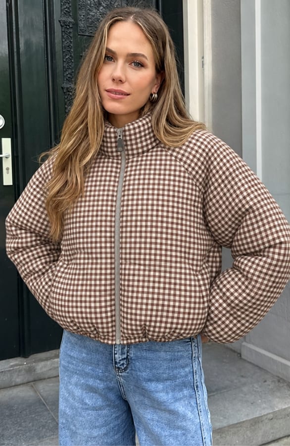 Ultra Puffer Jacket Check Brown – jassen, foto 2