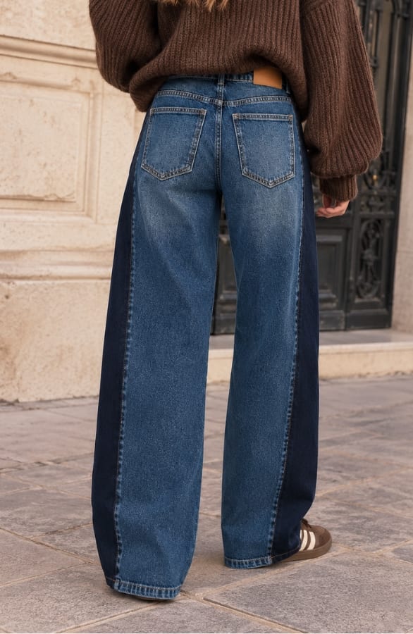 Wide Leg Jeans Dark Blue with Contrast Panel – spijkerbroeken, foto 3