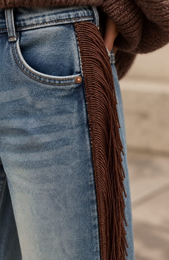 Wide Leg Jeans With Brown Fringes – spijkerbroeken, foto 4