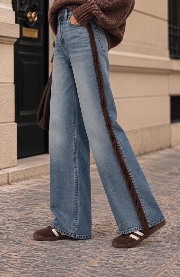 Wide Leg Jeans With Brown Fringes – spijkerbroeken, foto 2