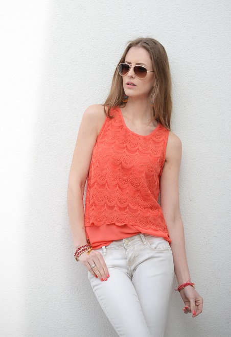 Lace Top Koraalrood – shoparchief, foto 3