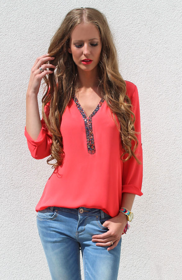 Gemstone Blouse Coral – shoparchief, foto 2