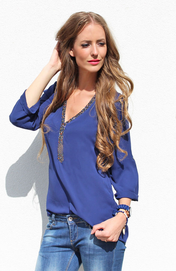 Gemstone Blouse Navy – shoparchief, foto 3