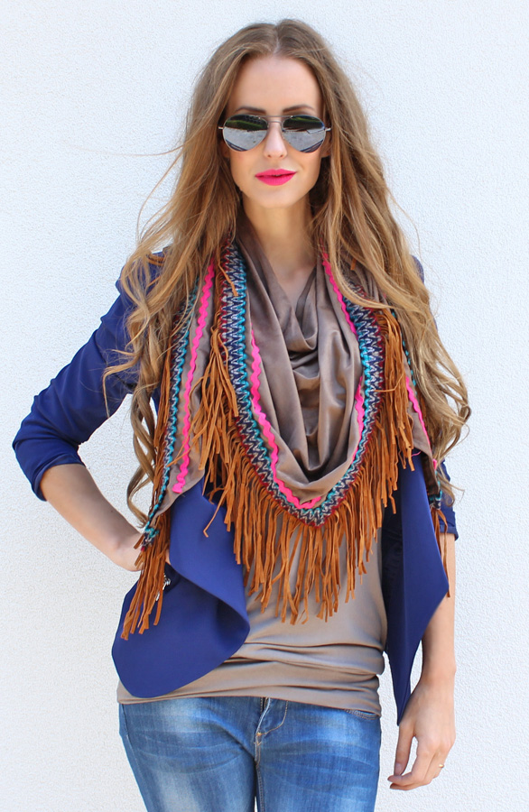 Boho Fringes Sjaal Taupe – shoparchief, foto 2