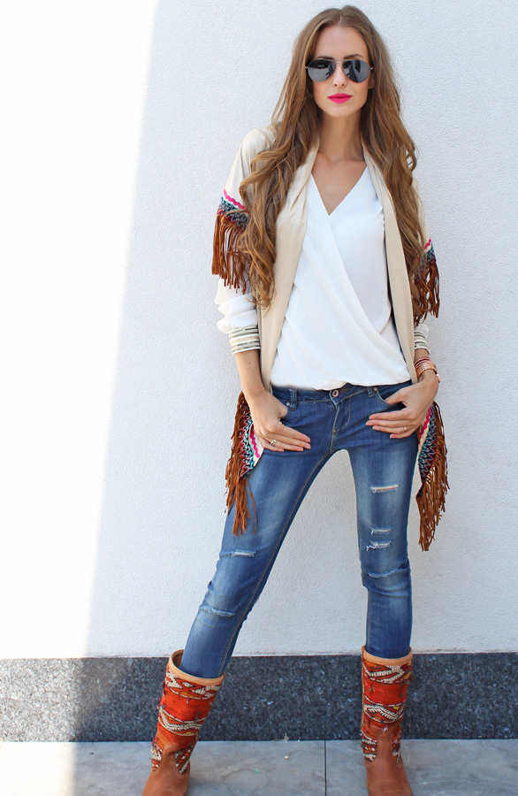 Boho Fringes Sjaal Beige – shoparchief, foto 4