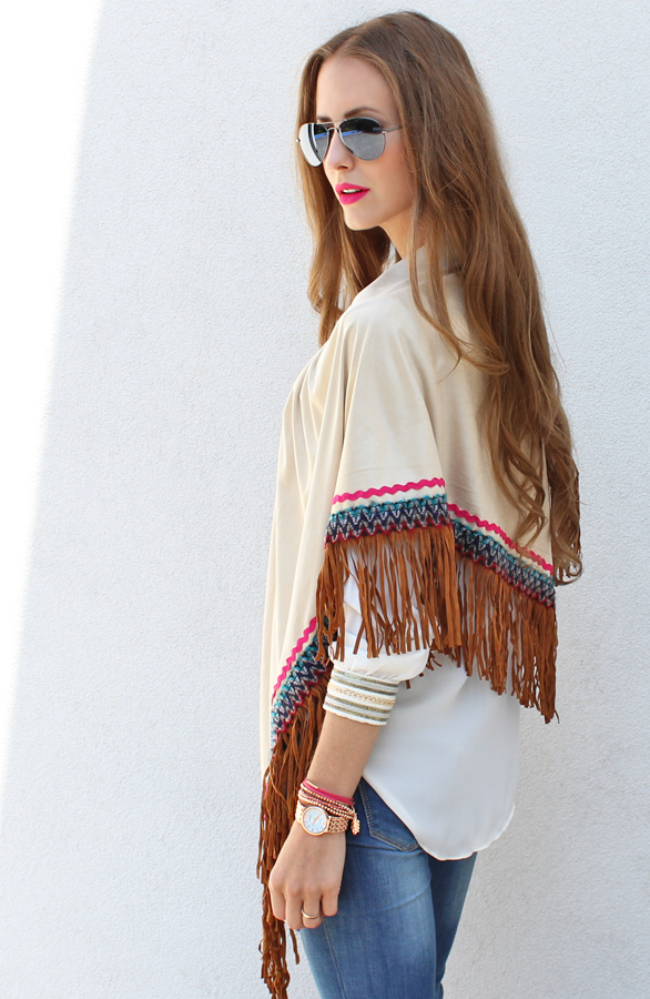 Boho Fringes Sjaal Beige – shoparchief, foto 3