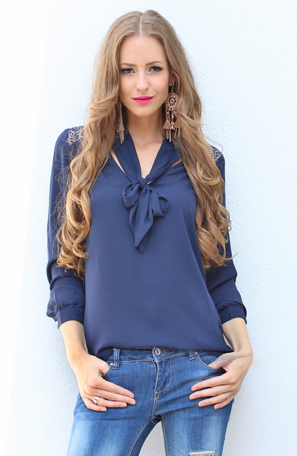 Leaf Blouse Lace Navy – shoparchief, foto 2