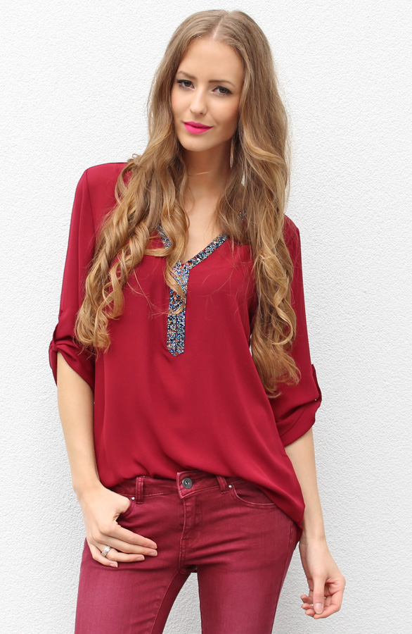 Gemstone Blouse Bordeaux – shoparchief, foto 2