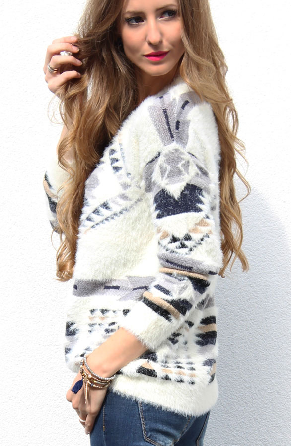 Lovely Aztec Sweater Creme – shoparchief, foto 2