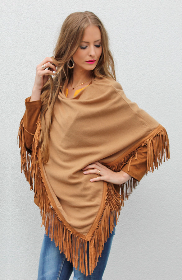 Poncho Fringes Camel – shoparchief, foto 4