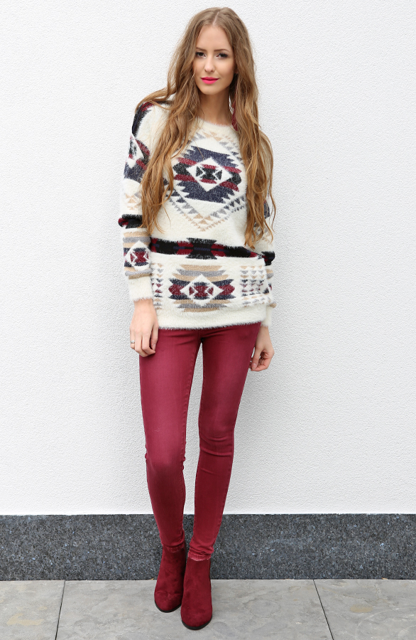 Lovely Aztec Sweater Bordeaux – shoparchief, foto 4