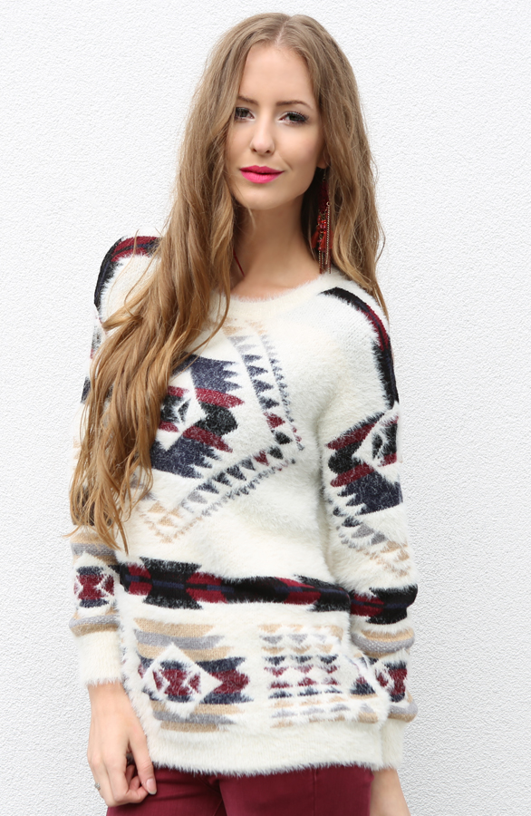 Lovely Aztec Sweater Bordeaux – shoparchief, foto 3