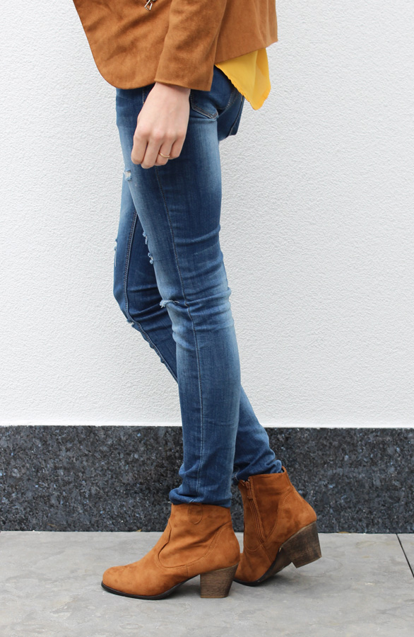 Suede Booties Cognac – shoparchief, foto 6