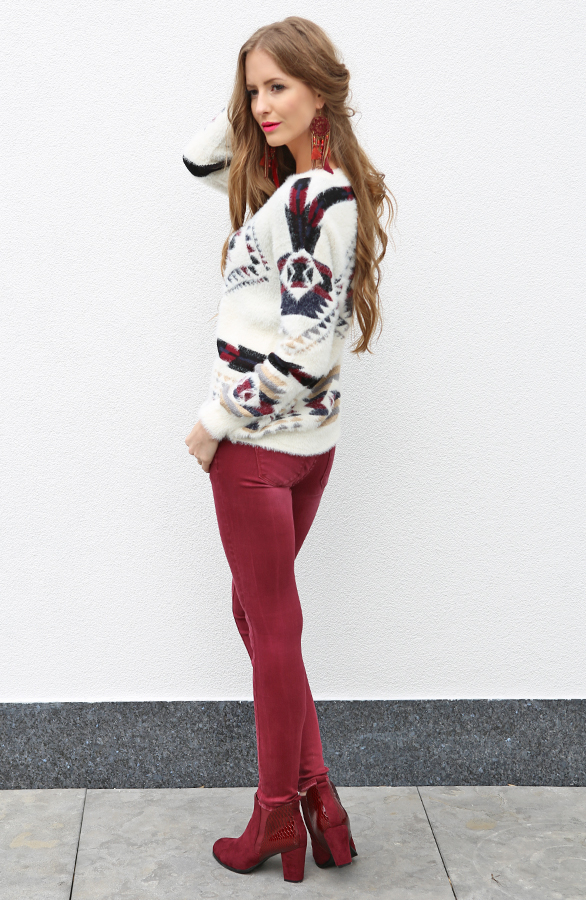 Lovely Aztec Sweater Bordeaux – shoparchief, foto 2