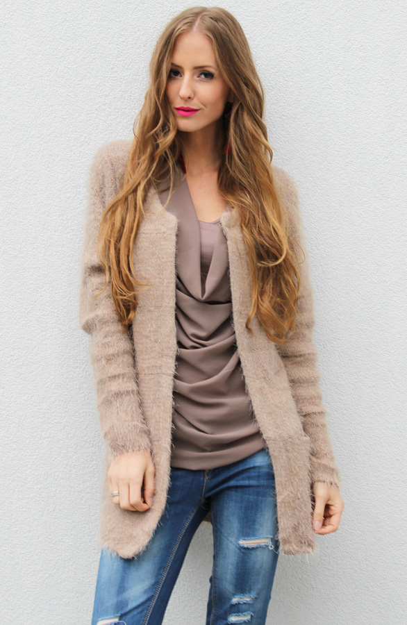Fluffy Cardigan Taupe – shoparchief, foto 2
