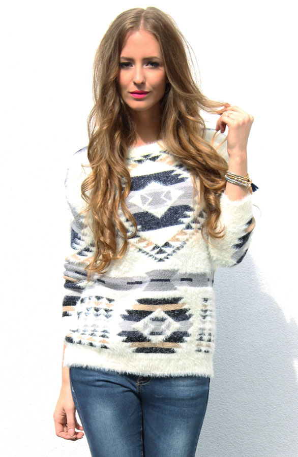 Lovely Aztec Sweater Creme – shoparchief, foto 4
