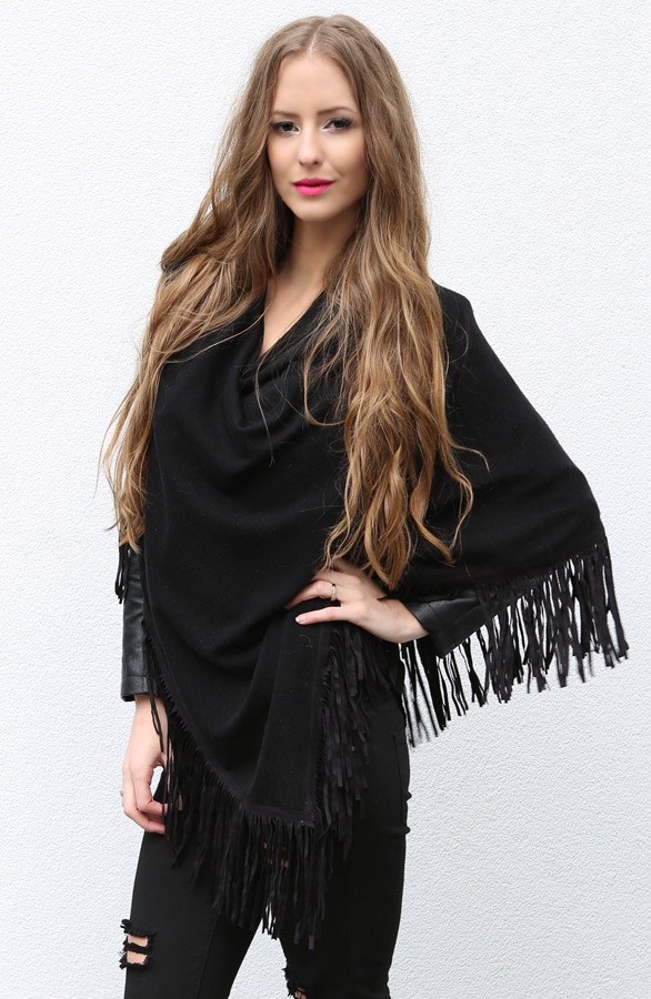 Poncho Fringes Black – shoparchief, foto 3