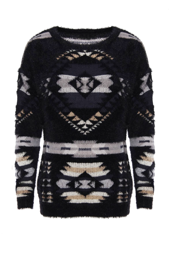 Lovely Aztec Sweater Black – shoparchief
