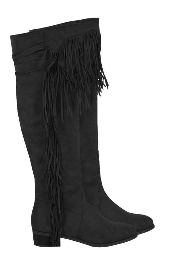Overknee Fringe Boots Black – shoparchief