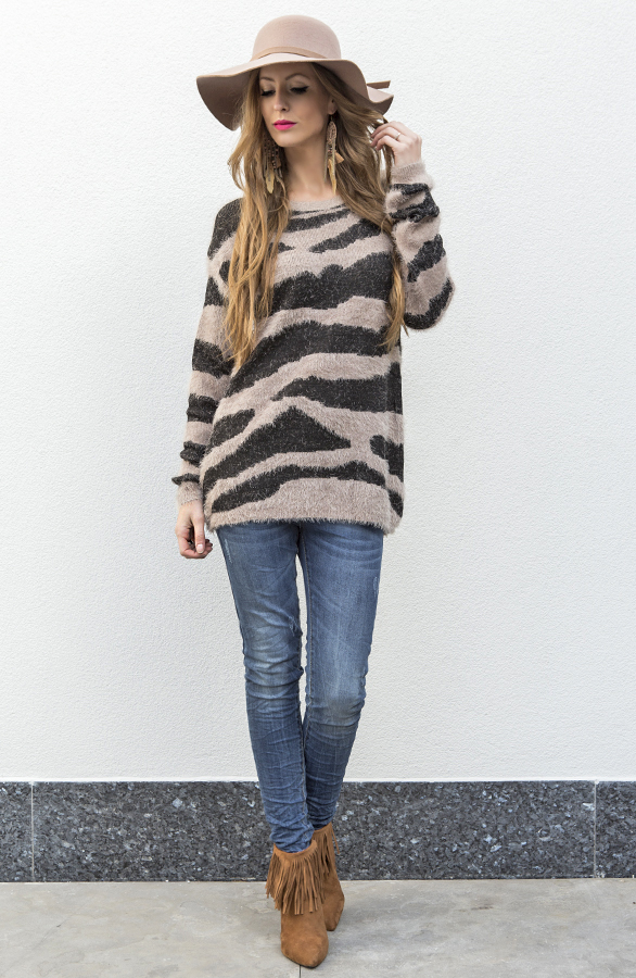 Zebra Sweater Taupe – shoparchief, foto 4
