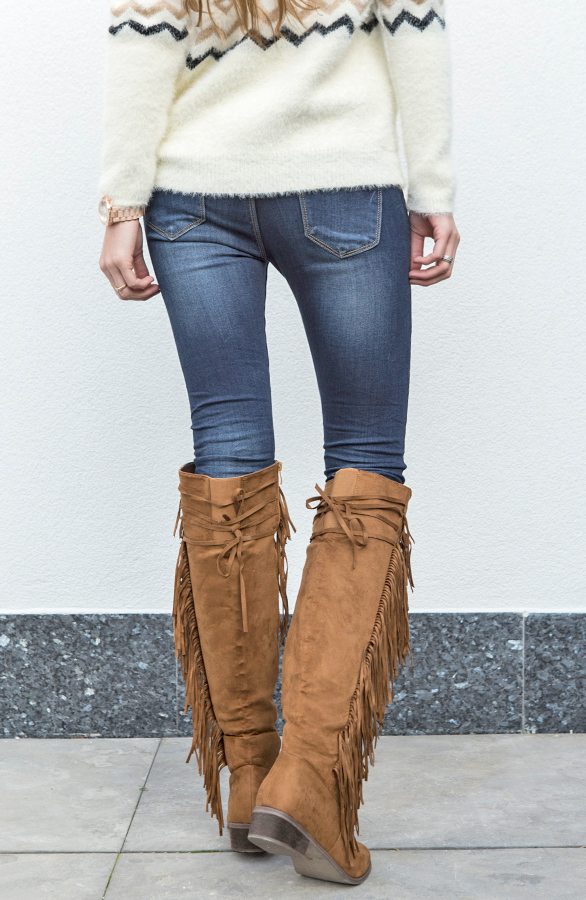 Overknee Fringe Boots Camel – shoparchief, foto 5