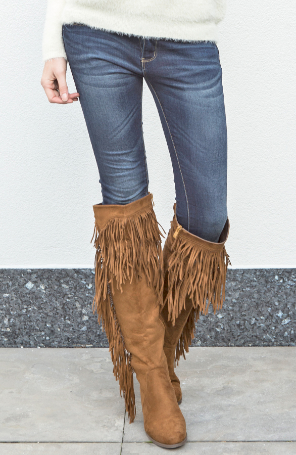 Overknee Fringe Boots Camel – shoparchief, foto 2