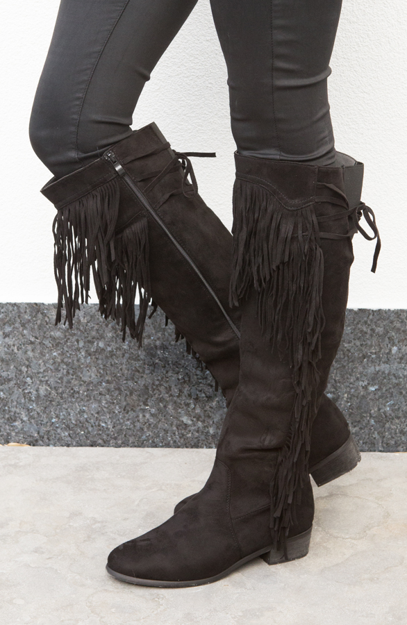 Overknee Fringe Boots Black – shoparchief, foto 6