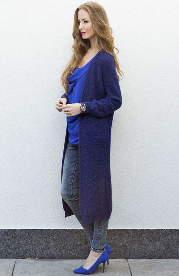 Long Cable Cardigan Blue – shoparchief, foto 3