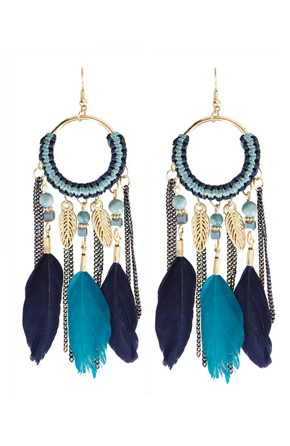 Bohemian Feather Oorbellen Blue – shoparchief