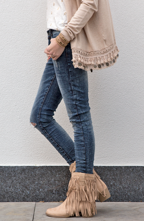 Boho Fringe Boots Beige – shoparchief, foto 3