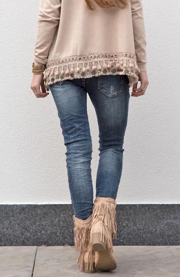 Boho Fringe Boots Beige – shoparchief, foto 4